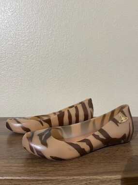 Vivienne Westwood Beige and Brown Zebra-Print Jelly Ballet Flats